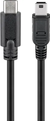 Produktbild von Goobay 67990 USB 2.0 Kabel USB-C™ auf Mini-B 2.0, schwarz, 1 m - USB 2.0-Mini-Stecker (Typ B, 5-Pin) > USB-C™-Stecker