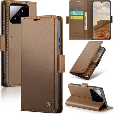 Produktbild von Xiaomi 14 Hülle, Leder Brieftasche Kartenfach Schutzhülle mit Standfunktion für Xiaomi 14 Braun