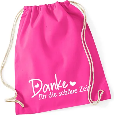 Produktbild von Huuraa Turnbeutel Danke für die schöne Zeit Herzen 12 Liter Fuchsia Baumwolle Rucksack Geschenkidee