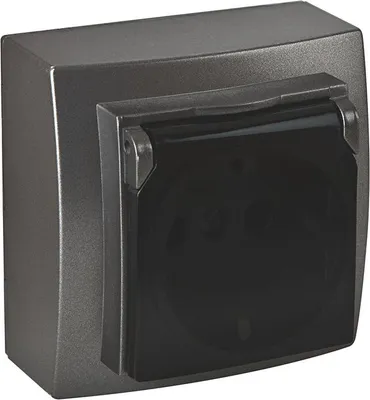 Produktbild von Steckdose mit Deckel Anthrazit Metall Optik – Aufputz IP20 für Innen – THEMIS