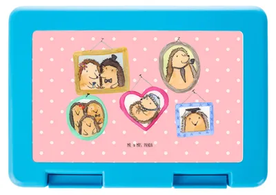 Produktbild von Mr. & Mrs. Panda Lunchbox Igel Familie - Rot Pastell - Geschenk, Frischhaltedose, Bilder, Papa, Bentobox, Liebe, Snackbox, Vorratsdose, Mama, Bento Box