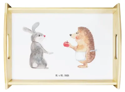 Produktbild von Mr. & Mrs. Panda Tablett Hase Igel - Weiß - Geschenk, Liebe Spruch, holz, und, Deko, serviertablett aus, Herzschmerz, Trösten, zum servieren, Lustige Sprüche