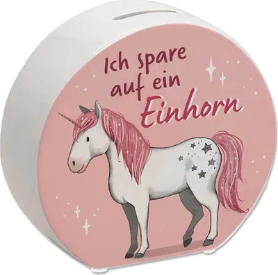 Produktbild von Einhorn Spardose in rosa mit Spruch Ich spare auf ein Einhorn