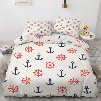 Produktbild von Bettwäsche-Set 220x240 cm 3-teilig Mikrofaser Anker Ozean Maritim 3D Motiv mit Reißverschluss