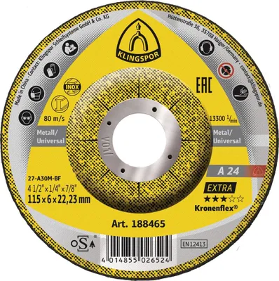Produktbild von Klingspor Schruppscheibe 115x6mm für Metall gekröpft Bohrung 22,23mm - 188465