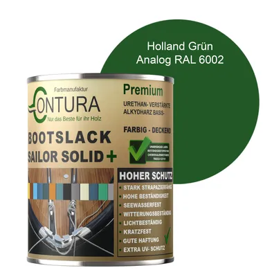 Produktbild von Contura Bootslack 500ml. Farbig Glänzend Yacht- Buntlack Metall Holz GFK Holzlack Schiffslack RAL Boot Farblos - Holland Grün RAL 6002 Analog