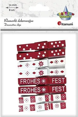 Zdjęcie produktu dla Klamerki drewniane białe, czerwone świąteczne 8szt