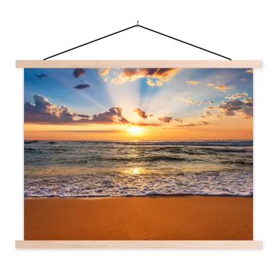 Produktbild von MuchoWow® Textilposter Strand - Sonnenuntergang - Meer - Wolken - Horizont 120x90 cm mit holzfarbenen Rahmen - Magnetisch