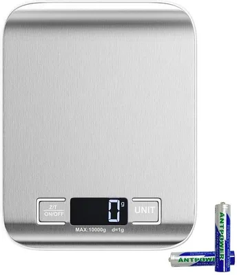 Produktbild von Ibenzoa® hochpräzise elektronische Küchenwaage 10 kg/1 g, Edelstahl-Wiegefläche, 6 Maßeinheiten, LCD-Hintergrundbeleuchtung, Tara, inkl. 2 AAA