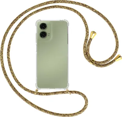 Produktbild von Handykette Backcover-Schutzhülle mit Band (Metall goldfarben) für Motorola Moto G24 - braun+beige