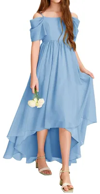 Produktbild von Mädchen A-Linien Sommerkleid mit Off-Shoulder Rüschen in Blau