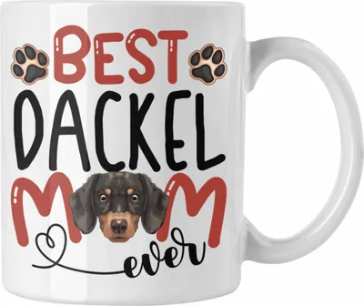 Produktbild von Trendation - Dackel Mom Besitzerin Tasse Geschenk Lustiger Spruch Geschenkidee Besitzerin Dackel Mama (Weiß)