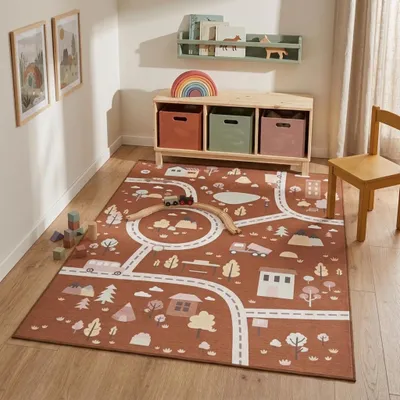 Produktbild von Volero - Auto Spielteppich - Rocky Ride Terracotta - 160x230 cm - Kinderzimmer, Babyzimmer