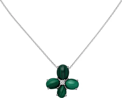 Produktbild von Collier Halskette 925 Silber 4-Malachit-Cabochons 1 Zirkonia 45 cm Kette