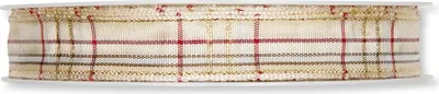 Produktbild von Schleifenband (1m = 0,50EUR) Dekoband, kariert, beige rot, 15mm, 20m Rolle