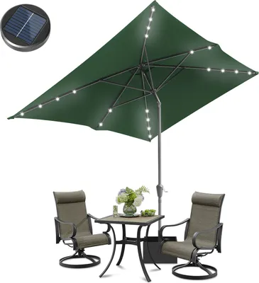 Produktbild von Aopunly Sonnenschirm Ø210x140cm mit LED, UV-Schutz, Kurbel - Grün, Ampelschirm beidseitig um 30° knickbar Rechteckig Balkonschirm