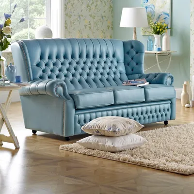 Produktbild von Klassische Leder Sofa Couch Polster 3 Sitzer Leder Sofas Couchen Blaue Garnitur