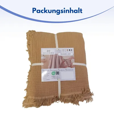 Produktbild von Musselin Decke, Decke für das Sofa, Tagesdecke, Überwurf, 100% Baumwolle, 150 x 200cm, Sand