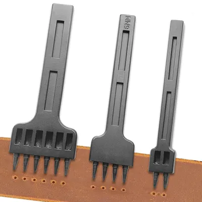 Lederpunzen-Set, 3 St., 2/4/6 Zinken, 6 mm, legierter Stahl, schwarz