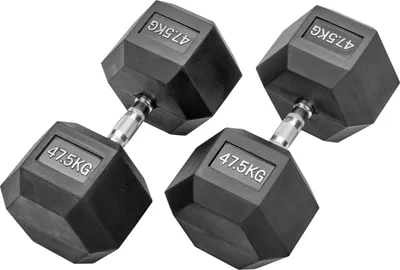 Produktbild von Gummierte Hexagon Hanteln mit verchromten Griffen : 2 x 47,5 kg (95 kg) Gewicht: 2 x 47,5 kg (95 kg)