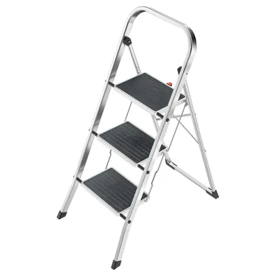 Produktbild von Hailo K70 StandardLine Alu-Klapptritt-Leiter - 3 große Stahl-Stufen mit Anti-Rutsch-Matten belastbar bis 150 kg - Trittleiter mit Klappsicherung - besonders leicht und einfach zu verstauen - Silber