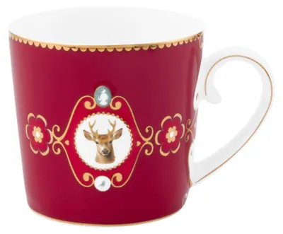 Produktbild von Pip Studio Henkelbecher Love Birds Medallion Deer Dark Red (190ml)