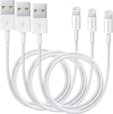 Image de Câble USB Lightning pour iPhone 5 / 5S / SE (2016) / 6 / 6S / 6 PLUS / 6S PLUS / 7 / 7 PLUS / 8 / 8 PLUS / X / XS / XS MAX / XR [3 pièces] Blanc 3m Phonillico®