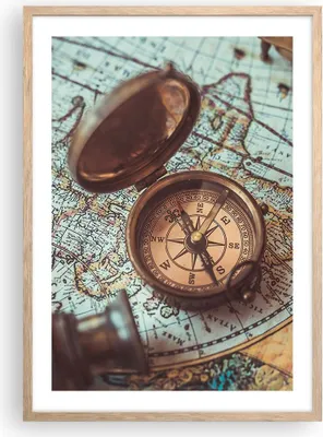 Produktbild von Gerahmtes Poster - Rahmen in heller Eiche - Kompass Vintage Karte - 50x70 cm - Wand Bild - Wanddeko - Wandbilder - Wandposter - Bilderrahmen - Bilder - Kunstdruck - Wandbild - P2NPA50x70-4302