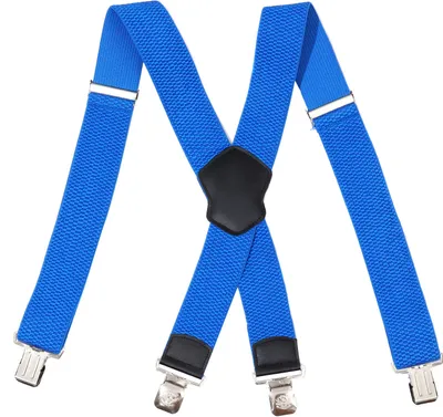 Produktbild von Hosenträger X-Form, Serie X, Blau, 120x5 cm, 4 Clips mit Adler Gravur, 2 verstellbare Schnallen, für übergewichtige Männer