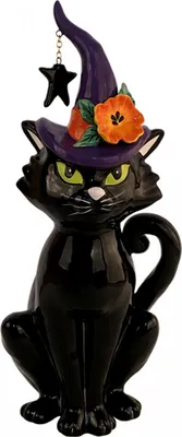 Produktbild von Katze mit Hexenhut Figur aus Keramik 31cm
