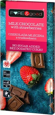 CZEKOLADA MLECZNA Z TRUSKAWKAMI BEZ DODATKU CUKRÓW BEZGLUTENOWA 75 g - PURE&GOOD