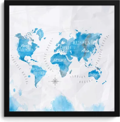 Produktbild von MuchoWow® MuchoWow® Gerahmtes Poster Aquarell - Weltkarte - Blau 40x40 cm - Poster mit zchwarzem Bilderrahmen - Mit Rahmen - Wanddekoration Schlafzimmer