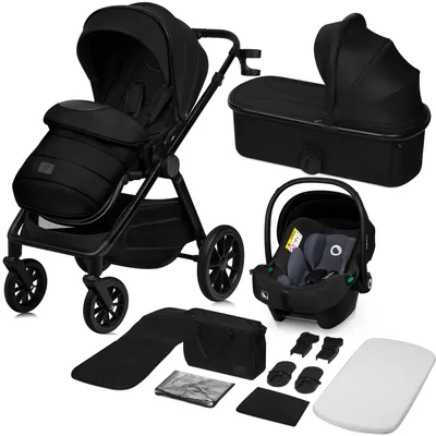 Produktbild von Lionelo Kombikinderwagen Layla 3in1 Babyschale, Babywanne und Buggy bis 22n kg, Babywanne bis 9 kg, 360° Schwenkbare PolyurethanRäder, XXL Verdeck - Schwarz