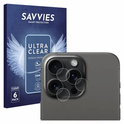 A product shot featuring packaging and a close-up of a smartphone camera with protective lens covers.