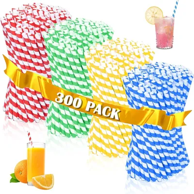 Imagen del producto de Pajitas de papel de colores, 19,8 cm, 300 unidades, para bebidas frías