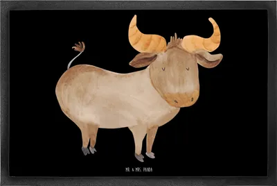 Produktbild von Mr. & Mrs. Panda Fußabstreifer Sternzeichen Stier 40 x 60 cm - Schwarz - Geschenk, Gummimatte, Geburtstag April, Ochse, Fussmatte, fußmatte, Schmutzfangmatte, Mai, Rind