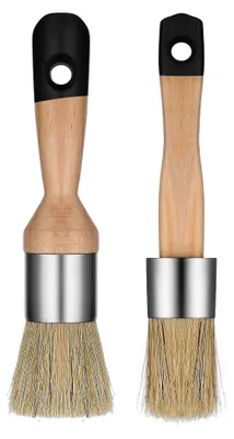 Produktbild von 2 Stück Kreidefarbe Pinsel für Möbel - Natürliche Schablonenpinsel und runde Wachspinsel mit Naturborsten