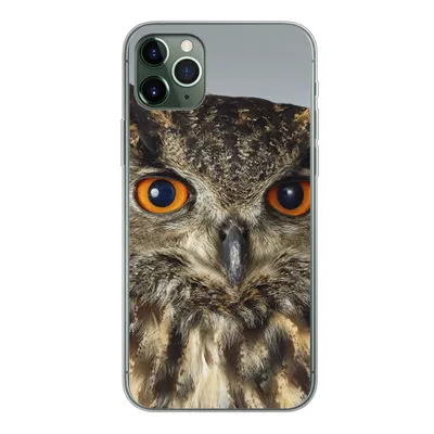 Produktbild von MuchoWow® Handyhülle Schutzhülle Hülle für iPhone 11 Pro Max Braune Eule mit hellblauem Hintergrund Silikon Softcase Handy Hülle - Schutz