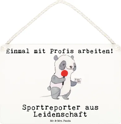 Produktbild von Mr. & Mrs. Panda Holzschild Sportreporter Leidenschaft DIN A6 - Weiß - Geschenk, Wandbild Holz, wandtafel, kleine aufmerksamkeit, Türschild, Schild
