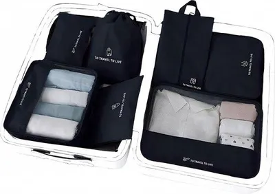Produktbild von Reisorganizer Set 7-Stück - Kompressionsbeutel für Koffer und Rucksack - Koffer Organizer Set - Kleidung Organisator für Koffer, Taschen und Rucksack