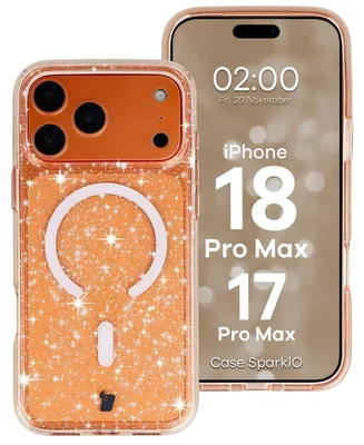 Produktbild von Glitzer Hülle mit Magnetring für iPhone 18 Pro Max / 17 Pro Max, Bizon Case SparklO, Transparent-Hellorange mit Glitzer
