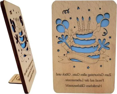 Produktbild von Holz-Geschenk-Karte - Holz-Karte Geburtstag - Geburtstag gratulieren - Mit Standard- und Einfügefach - 115 x 17 cm - Holzbraun