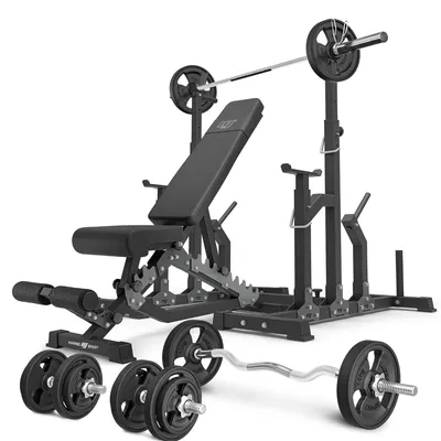 Immagine prodotto di Set MS2_2.0_83KG_G | Panca bifacciale + supporti regolabili + barra gommata e set di piastre pesi 83 kg - Marbo Sport