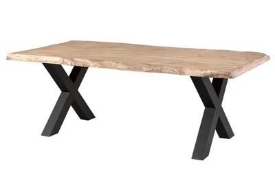 Image de MASSIVMOEBEL24 | Table à manger 220x100 en bois de manguier laqué beige pieds en X anthracite mat FREEFORM 5