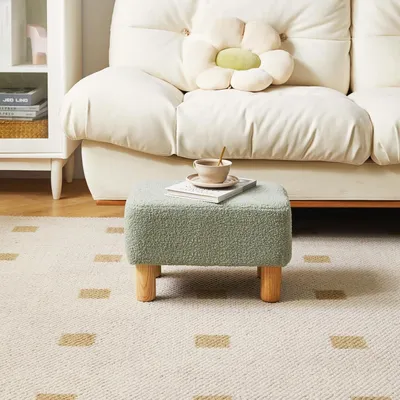 Productafbeelding van Famanu voetbank, rechthoekig met houten poten - Zitbankje en schoenenwisselbank voor woonkamer en slaapkamer - Groen, 40 x 29 x 25 cm