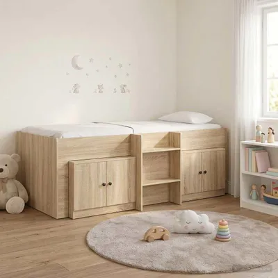 Obrázek produktu pro Maison Exclusive – Postel s úložným prostorem a skříní, 3 kusy, konstrukce z dřevotřísky v dekoru sonomské ořechové barvy
