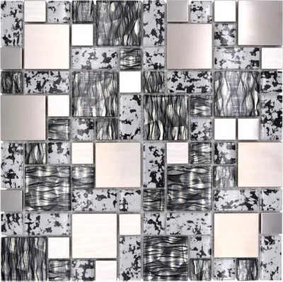Produktbild von Glasmosaik mit Metall Crystal XCM MC629 30,0x30,0 cm schwarz silber