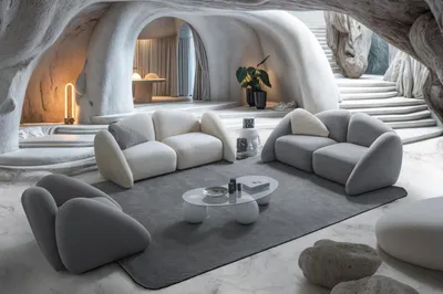 Produktbild von Moderner grauer Wohnzimmer Set aus Textil und Holz
