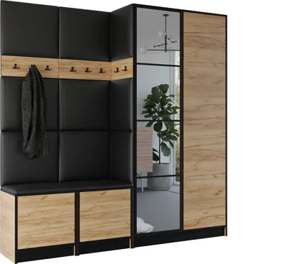 Image de KIER FURNITURE Armoire EDEN, armoire de chambre, penderie, armoire d'entrée, chêne Craft et noir, 211,2 x 205 x 39 cm
