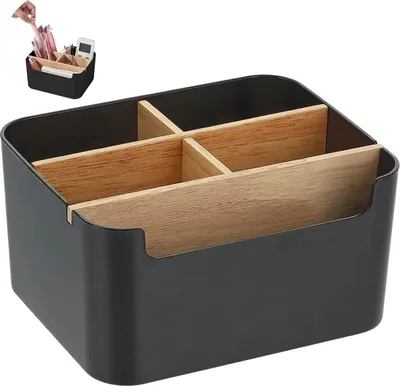Produktbild von Büro-Organizer mit 5 Fächern für einen aufgeräumten Schreibtisch - Holzaufbewahrungsbox für Zuhause, Schule und Büro
